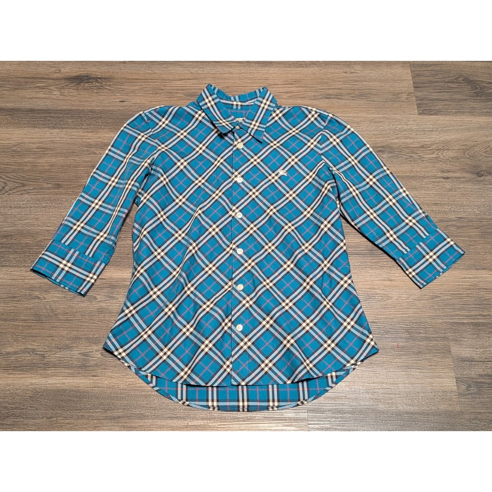 Burberry London Classic Nova Check Plaid Button Down Shirt Top Size S‎